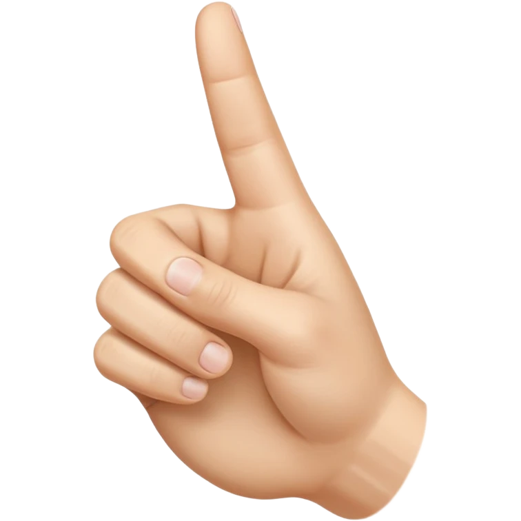 A realistic close-up photo of a right hand entering the frame from the bottom right corner, back of the hand facing the camera, pointing diagonally upwards to the left with only the thumb and index finger extended in a finger gun or L-shape gesture, other fingers closed and tucked in. emoji