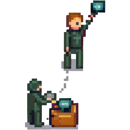 Stick figure throwing a tiny computer emoji