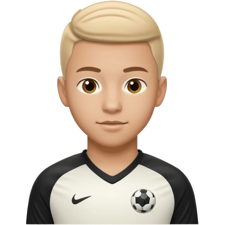 Apple iOS emoji style 19-20 year old soccer player standing front view, glossy 3D, stadium lights emoji