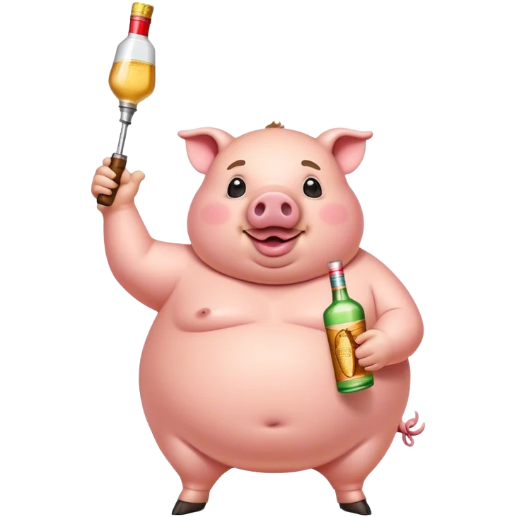 FAT PIG ON A POLE WITH A BOTTLE OF TEQUILA AND A DART emoji