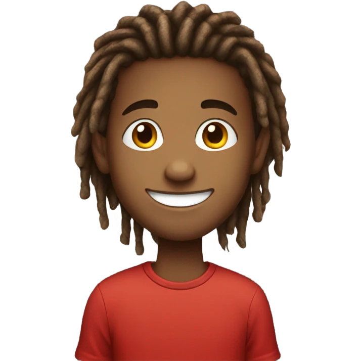smiling boy in red shirt with dreadlocks emoji