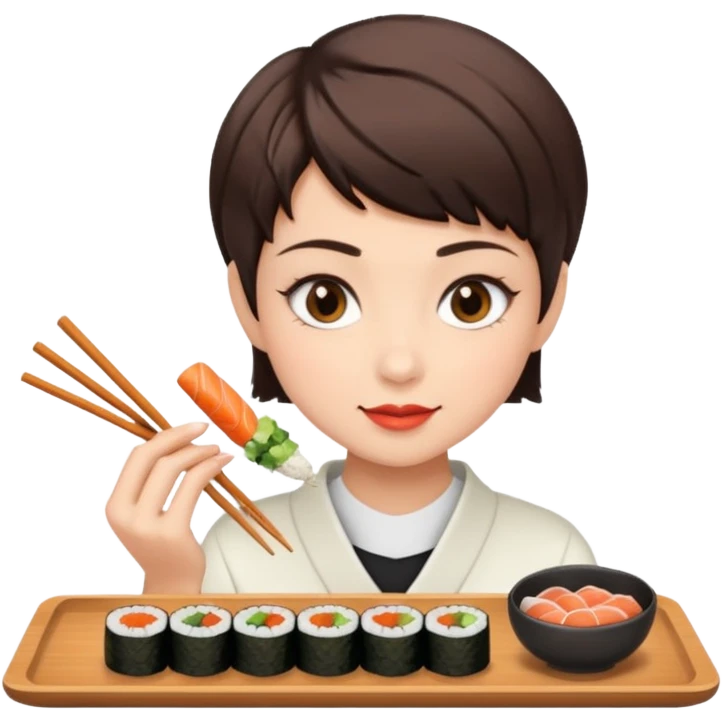 Brunette girl pixiecut Hair Brown eating sushi food  emoji