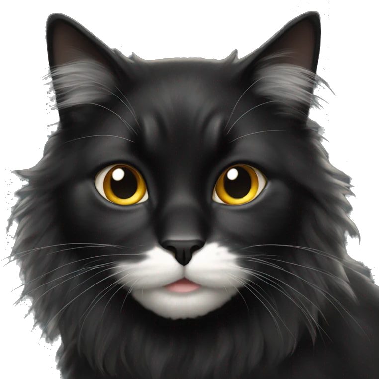 black cat domestic long-haired with white spot on the mouth emoji
