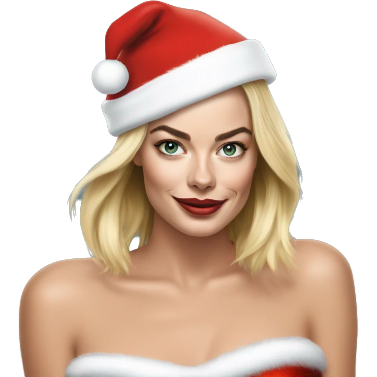 Margot Robbie with santa hat emoji