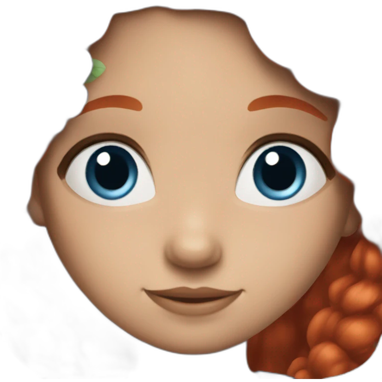 5 years old girl with red hair, blue and gray eyes, red dress emoji