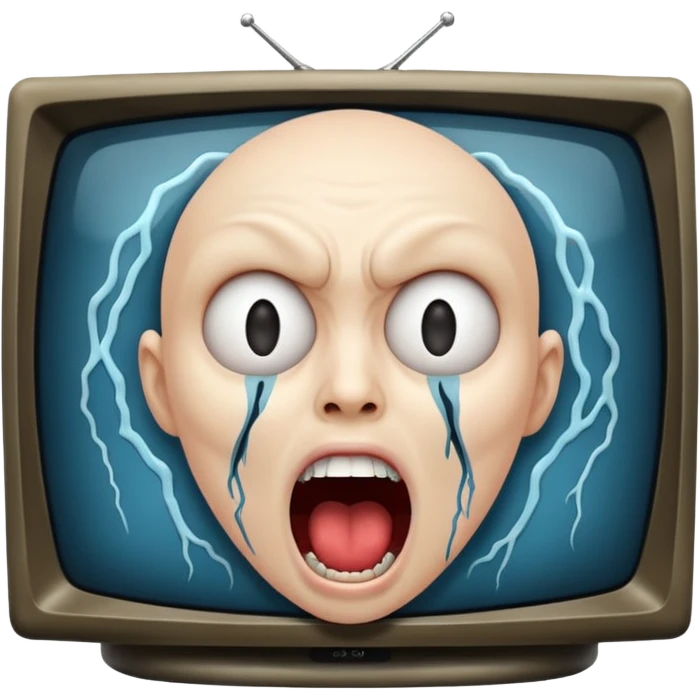 TV screen showing a screaming face emoji