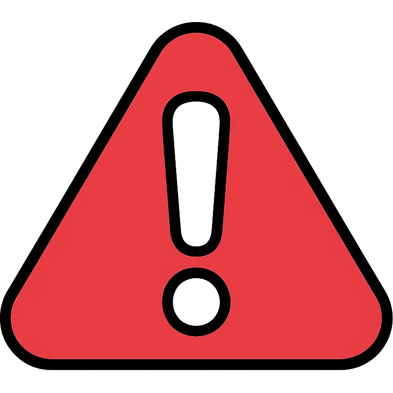 error icon, exclamation mark in a triangle, bold lines, red and white emoji