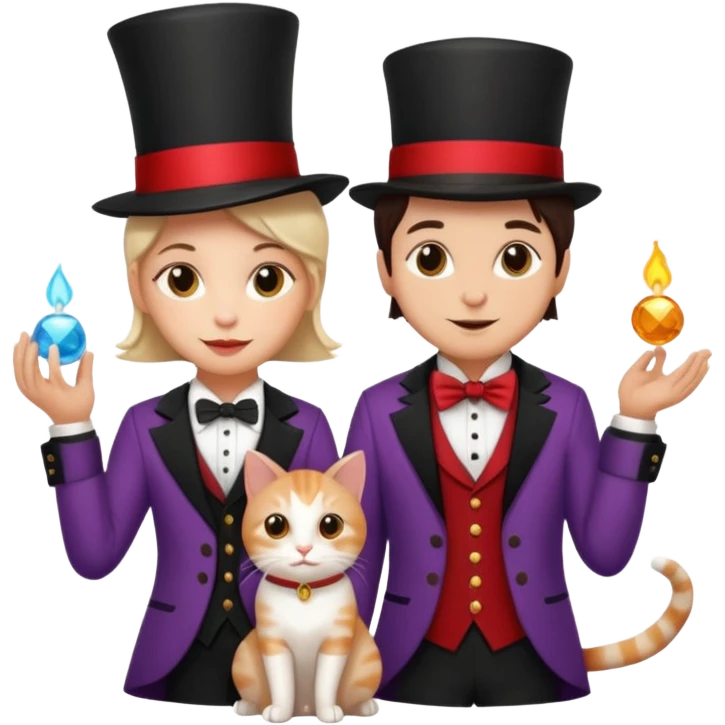 magician couple and their pet cat emoji