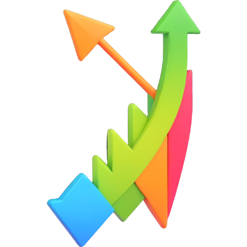 growth arrow, 3D style, dynamic perspective, vibrant green emoji