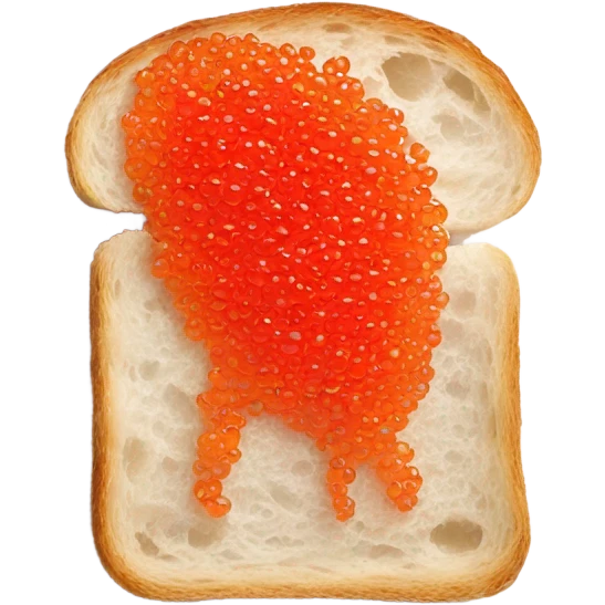 Fresh red caviar on bread, one, white background  emoji
