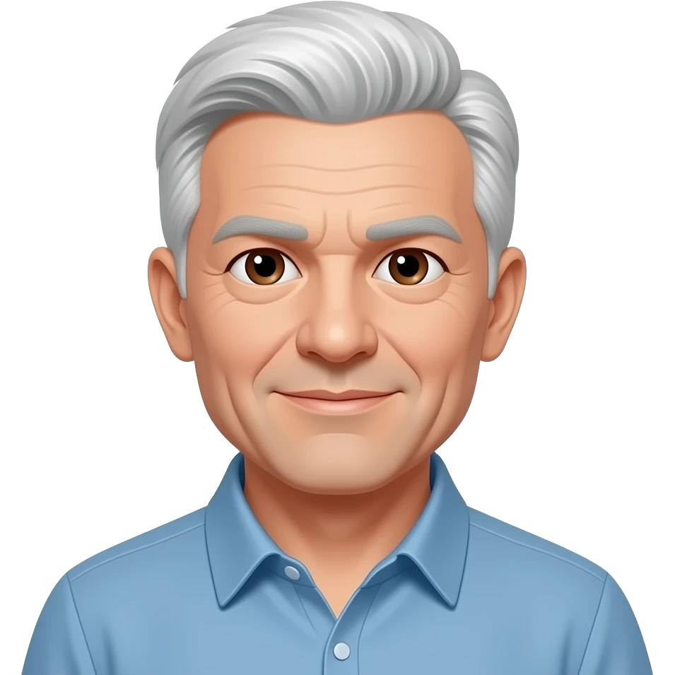 57 year old man white short hair and brown eyes emoji