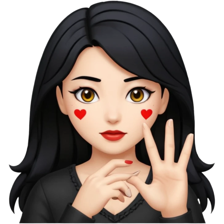 reyna from valorant doing the black heart with her fingers emoji