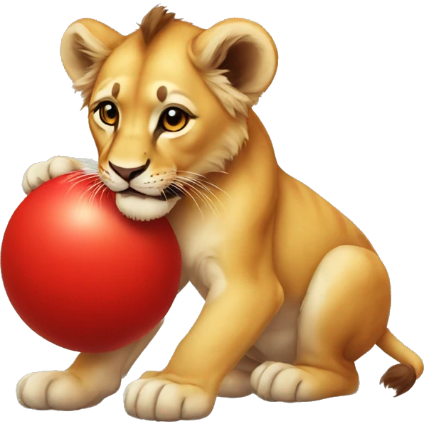 lion cub playing with a red ball emoji
