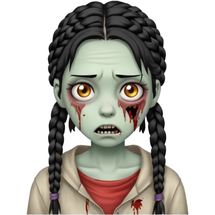 make a zombie with a droopy ruined mouth girl with black braids emoji