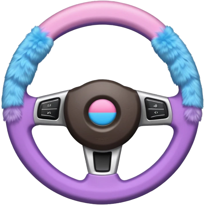steering wheel with transgender pride flag colors and strifes , fluffy emoji