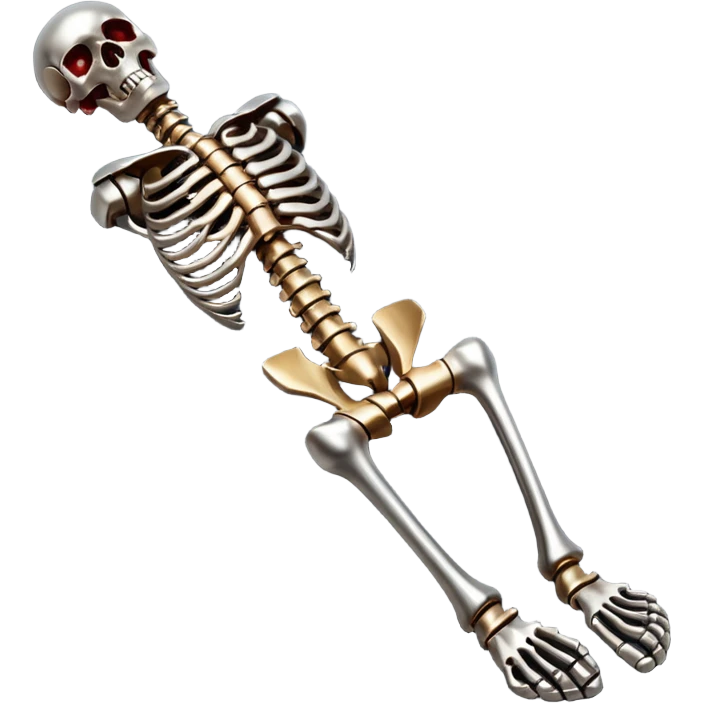 metallic anatomic bones with traces of blood, steel texture, dark dramatic tone, clean background emoji