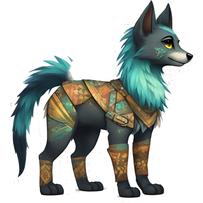 cute cool edgy fantasy animal fursona creature by griffsnuff & LiLaiRa & Falvie with exotic colors with patterns and a spiked collar full body emoji