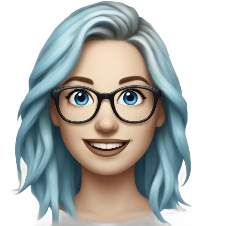 Hyper Realistic Balayage pale beautiful tattooed woman with glasses and blue eyes happy  emoji