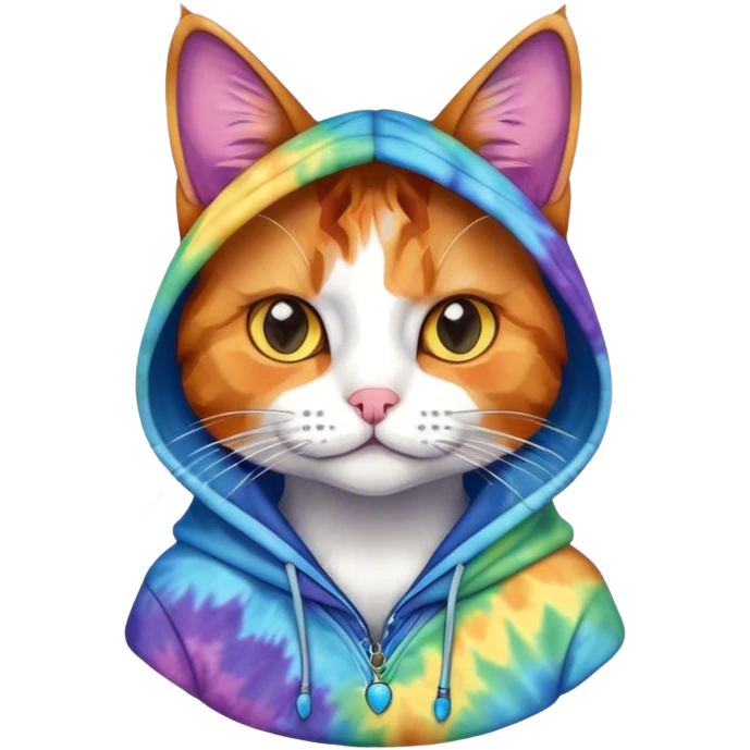 Cat wearing a tyedye hoodie emoji