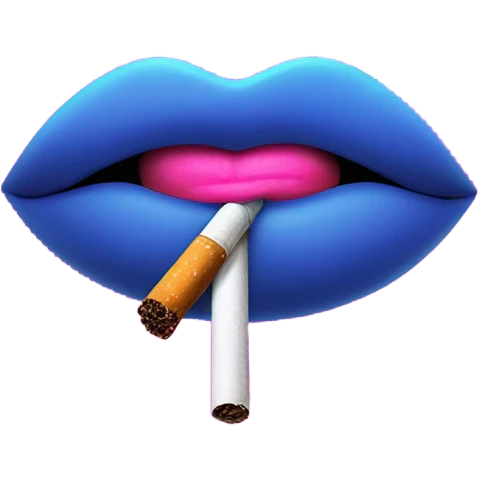 Neon pink lips are blowing smoke, and a cigarette is in her mouth emoji