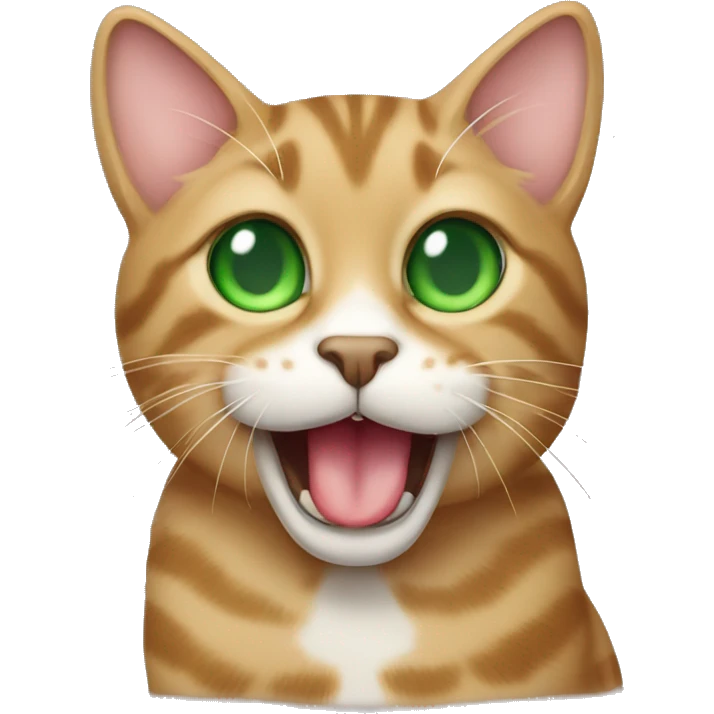 Tan tabby cat with green eyes sticking tongue out  emoji