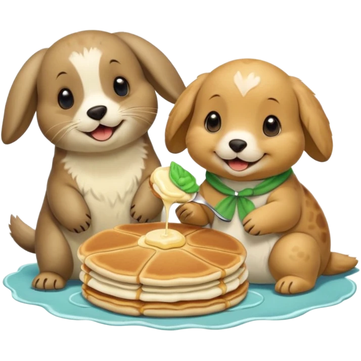 Seal, dog, bunny, turtle eating pancakes emoji