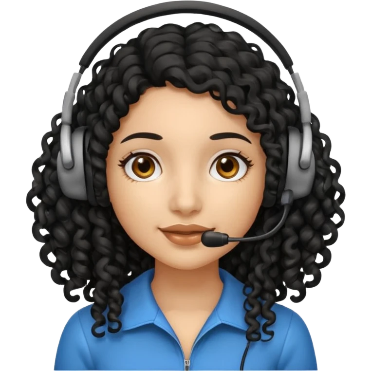 Medium skin tone girl with long black curly hair wearing a headset emoji