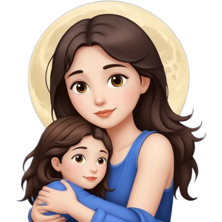Brunette girl hugging the moon emoji