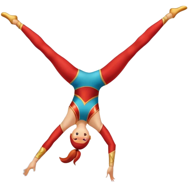 A skilled acrobat mid-air, executing a breathtaking flip with perfect control. The pose radiates strength, balance, and agility. The background suggests a dynamic performance space, with stage lights or a competition arena, emphasizing motion, precision, and teamwork. emoji
