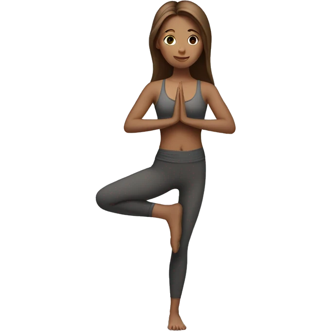 A girl with brown long hair and fair skin is standing in a yoga pose emoji