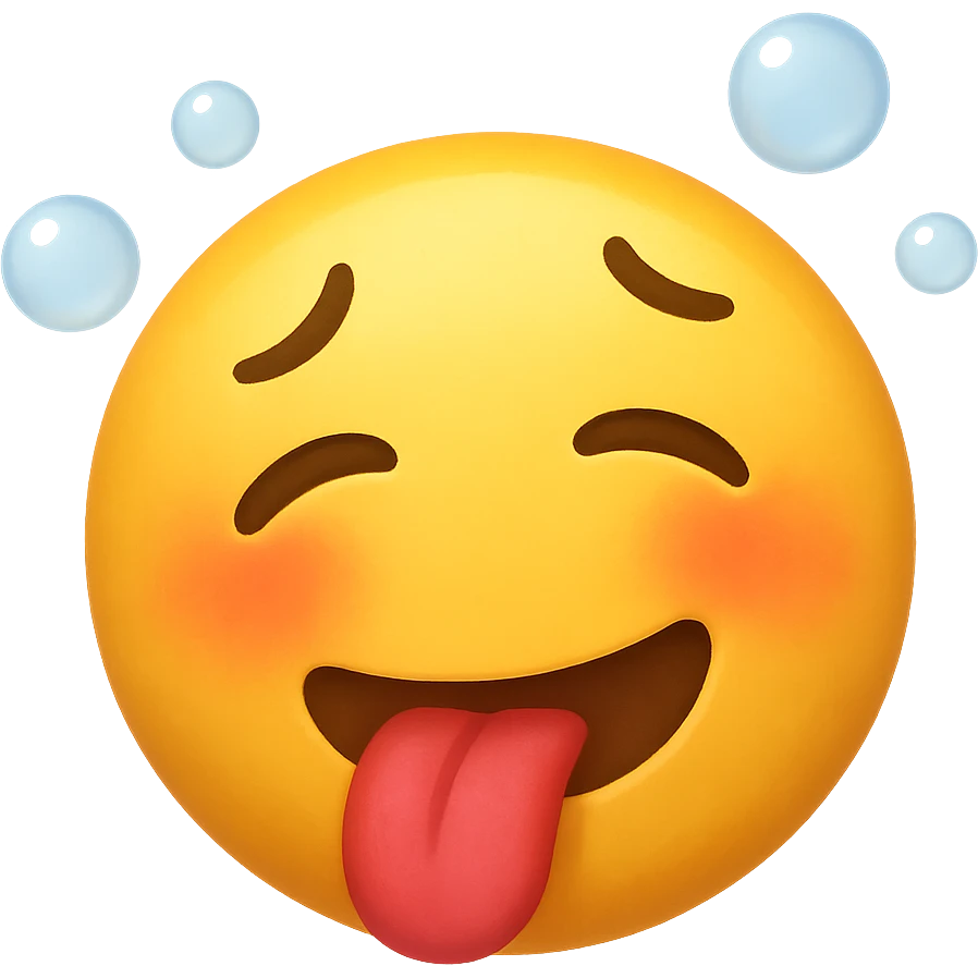 yellow face with tongue out, flushed cheeks, and bubbles, drunk, remove background emoji