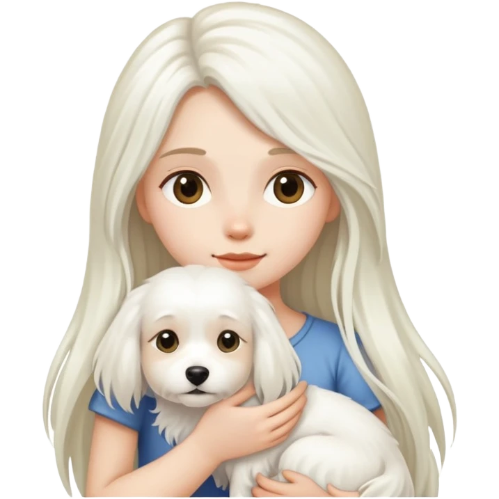 Long-haired girl holding a white long-haired dog emoji