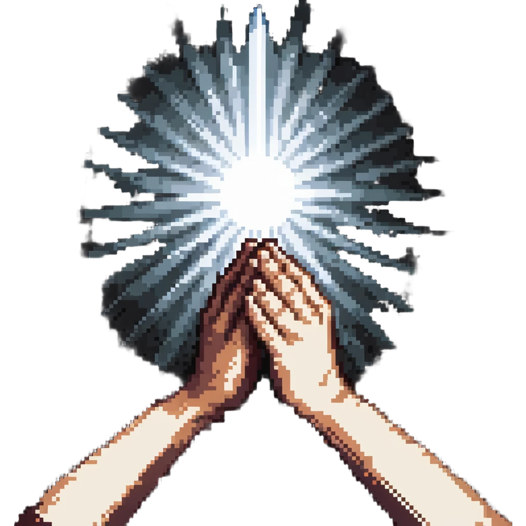 hands clasped in prayer with light rays emoji