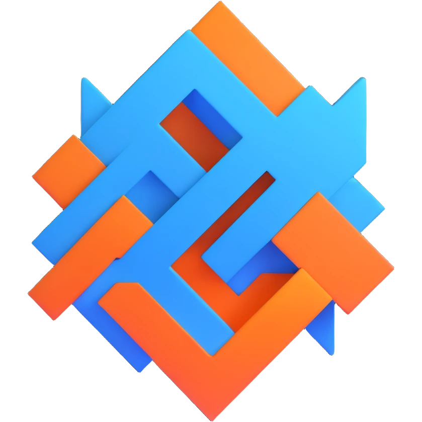 abstract blue 3D geometric logo, minimalist emoji