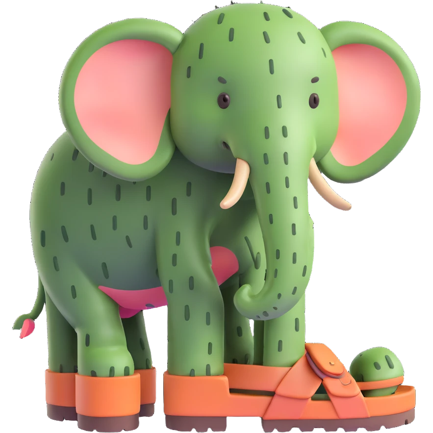 Larili Larila, cactus-skinned elephant with big Birkenstock sandals emoji