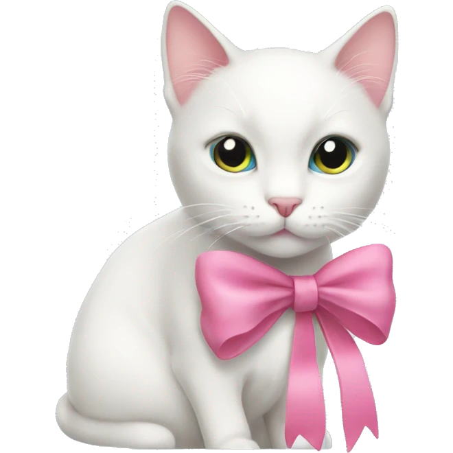 White cat with pink bow emoji