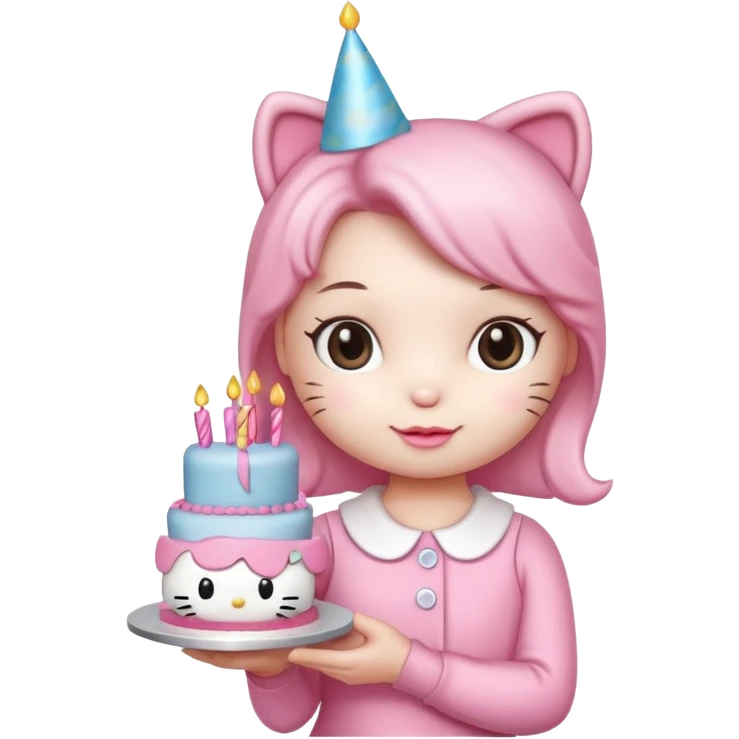 cute hello kitty with birthday cake emoji