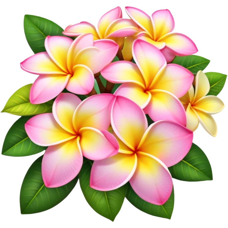 Bouquet of pink and yellow plumeria flowers with hydrangea flowers  emoji