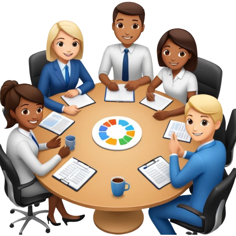 coworkers brainstorming ideas at a round conference table emoji