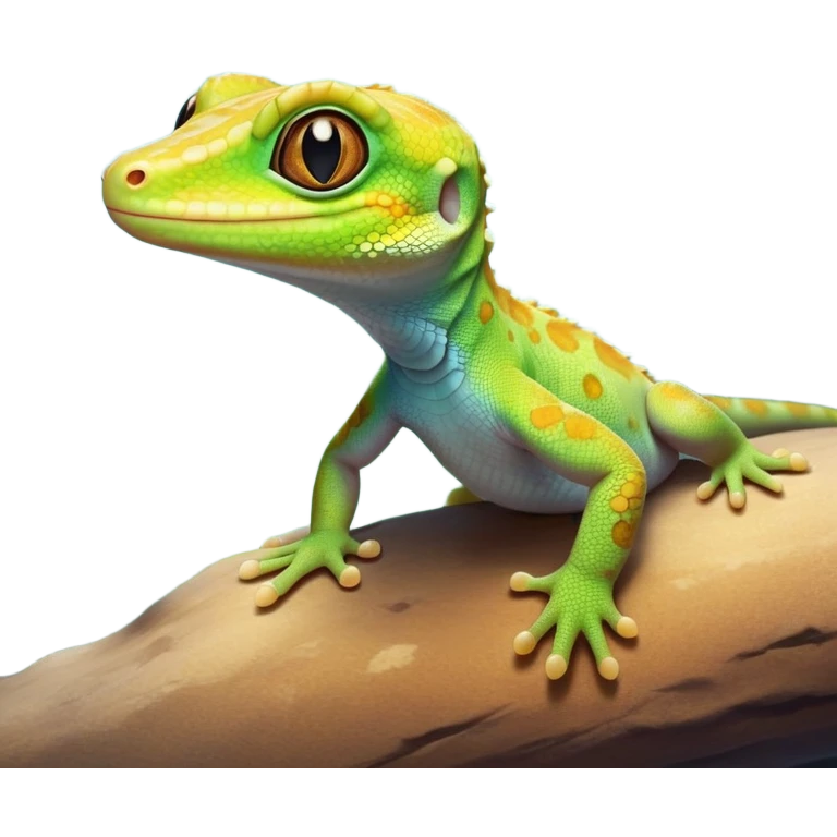 cinematic-cute-realistic gecko-portrait-emoji,-head-tilted-playfully-and-inquisitively,-featuring-a-small,-charming-body-with-smooth,-vividly-patterned-scales,-bright,-sparkling-eyes-and-delicate,-sticky-toe-pads,-simplified-yet-irresistibly-adorable emoji