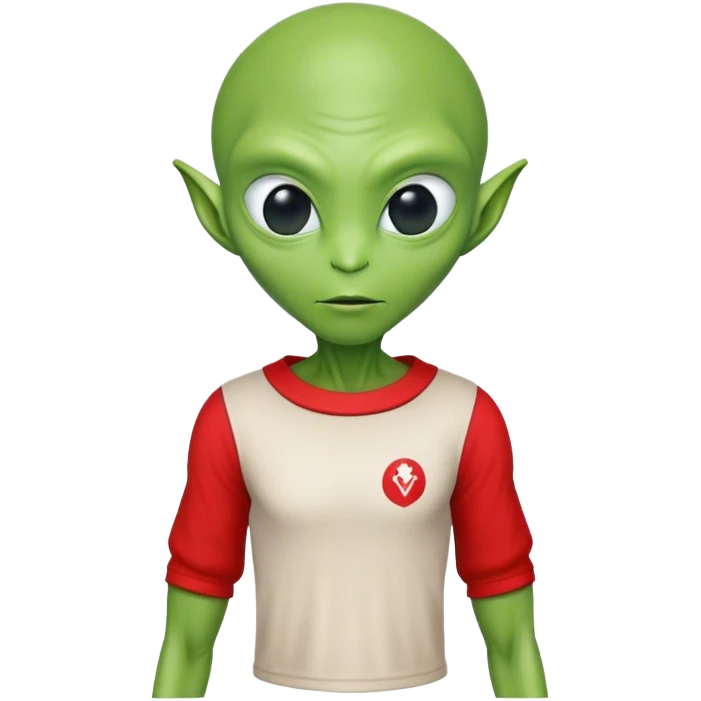 Green alien in Shirt 👚 vyshyvanka, white with red embodiary on sleeved emoji