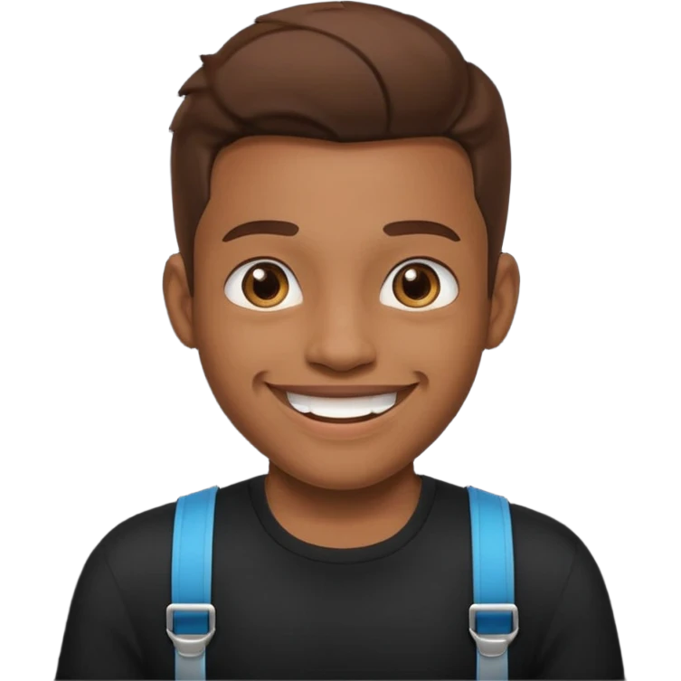 make this images have braces, no glasses,a black shirt, and brown skin emoji