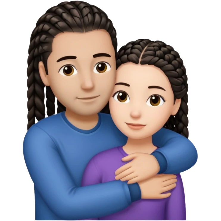 brunette girl with straight hair and medium toned guy with black cornrows hair hugging emoji