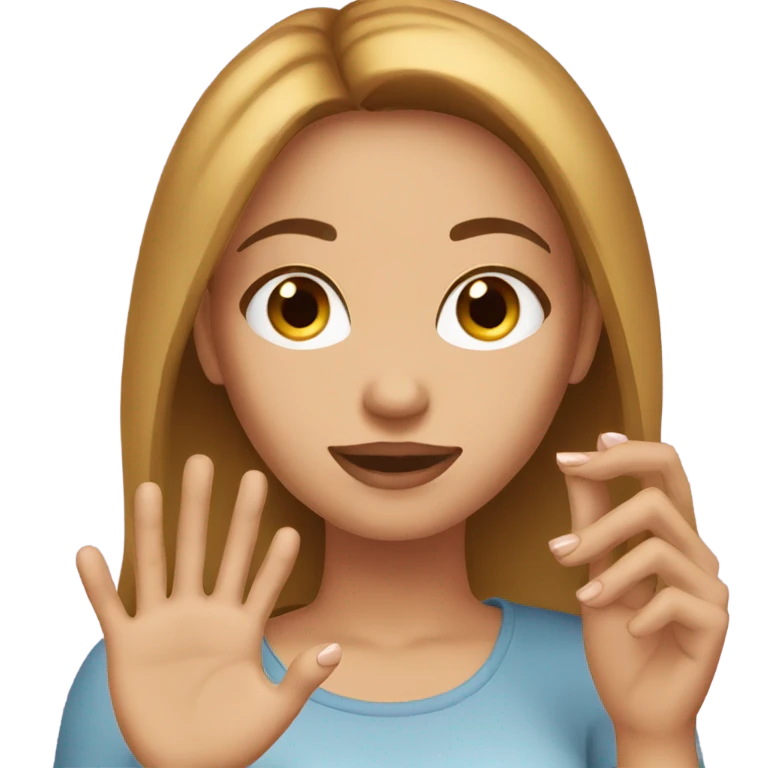 Woman with light brown hair looking at nails emoji