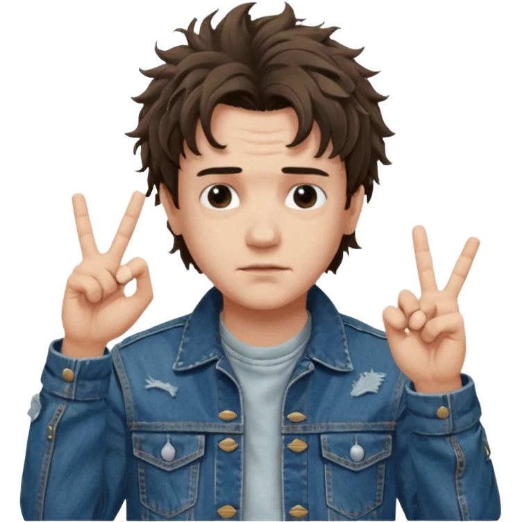 Eddie the freak from stranger things with his iconic hand sign like this "🤟" behind his head emoji