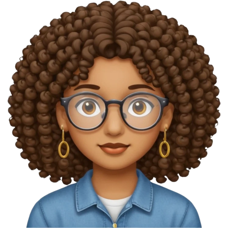 faça um adolescente pardo de cabelo cacheado, que usa óculos e brincos  emoji