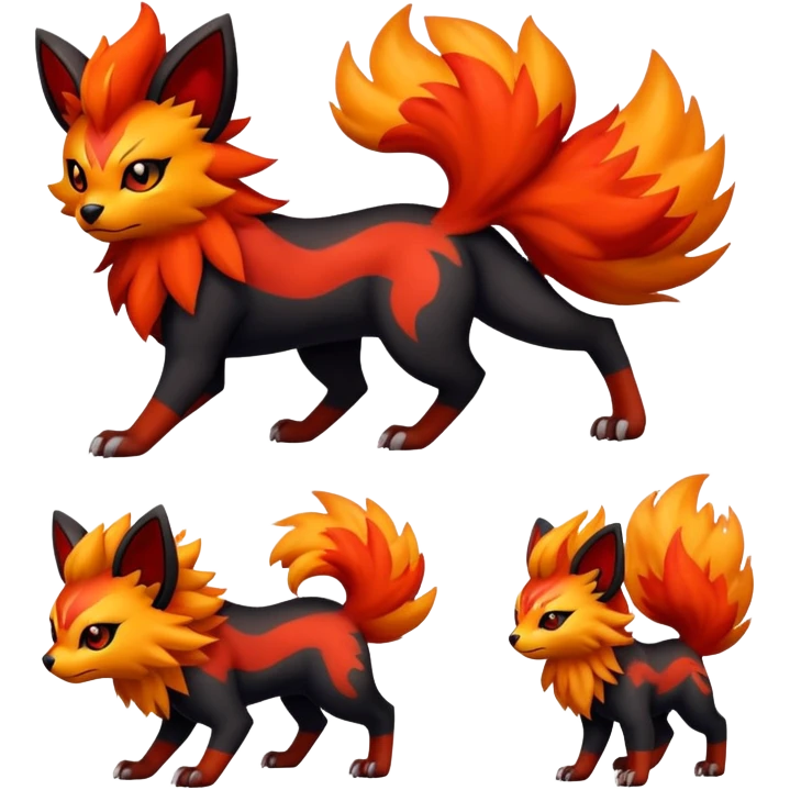 Zorua-Pyroar-Litten-Fakémon-hybrid-creature (full body)  emoji