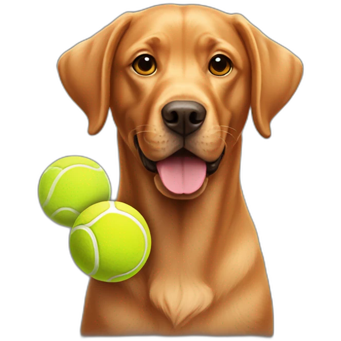 Red labrador with holding a tennis ball emoji