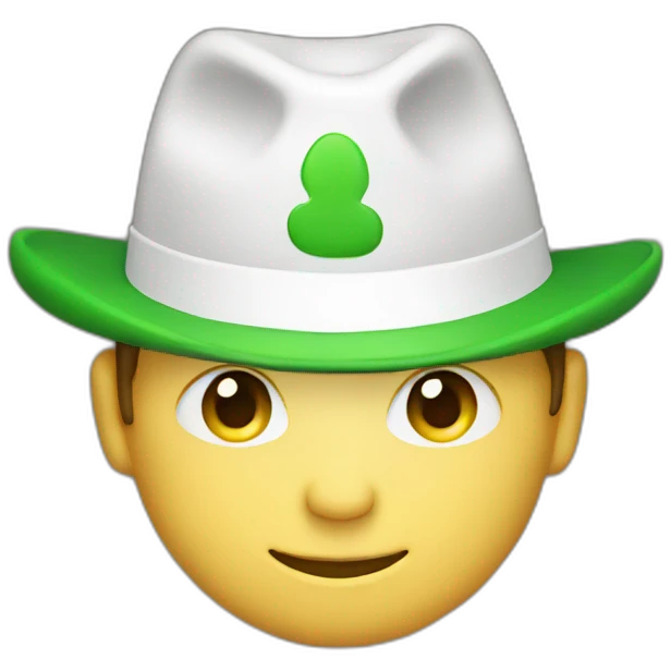 man with green hat with a white M emoji