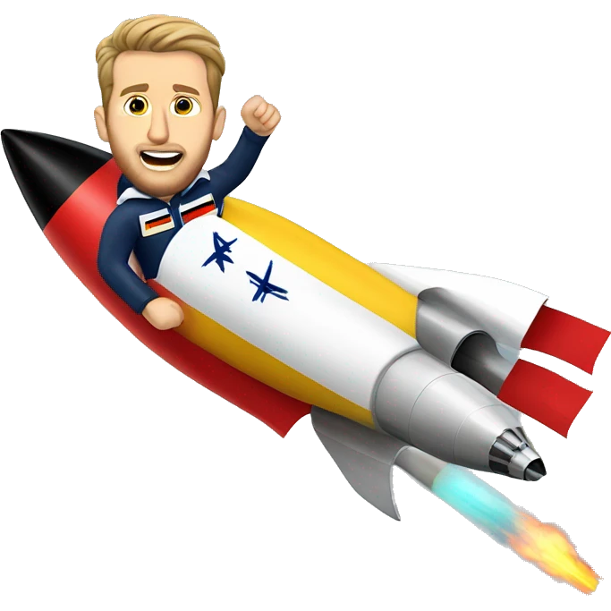 Harry kane riding a rocket covered in German flags emoji